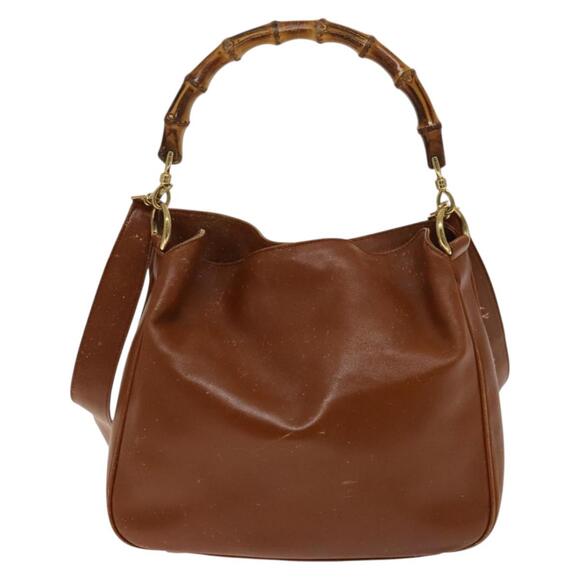 GUCCI Bamboo Hand Bag Leather Brown Gold 001 2113 001 2113 - Picture 3 of 12